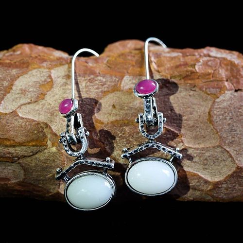Boucles D'oreilles En Pierre De Lune Pour Femmes, Élégantes, Bijoux Tribaux Exquis, Pendentif En Métal Violet Et Strass, 2020, D335