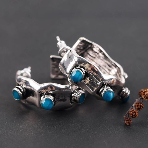 Boucles D'oreilles Vintage En Métal Plaqué Or Rose Et Pierre Bleue Pour Femmes, Bijoux Rétro Fantaisie De Fête De Danse, Vente En Gros, B4m830