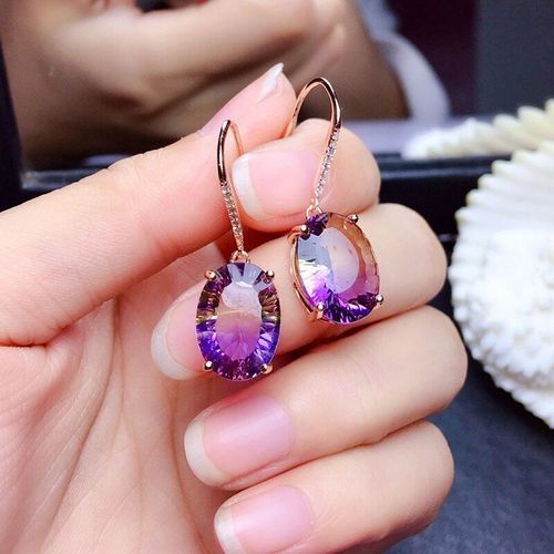 Boucles D'oreilles Longues Pour Femmes, Pendentif Ovale En Cristal Violet Zircon, Bijoux De Fête Pour Meilleur Cadeau 03t753