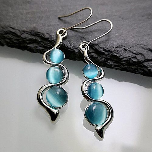 Boucles D'oreilles Perlées En Résine, Pierre De Lune Bleue, Pendentif, Bijoux, Breloque Pour Femmes, Crochet Torsadé
