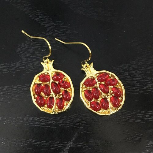 Boucles D'oreilles Vintage Fruits Grenat Rouge Frais, Bijoux Classiques Couleur Or Pierre De Résine Grenade Dangle Bijoux Meilleurs Cadeaux Pour Femmes