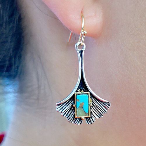 Boucles D'oreilles Vintage En Forme De Feuille De Ginkgo, Bijoux En Pierre, Couleur Argent, Bleu, Ancien, Mode Exquise, Plante, S4d265