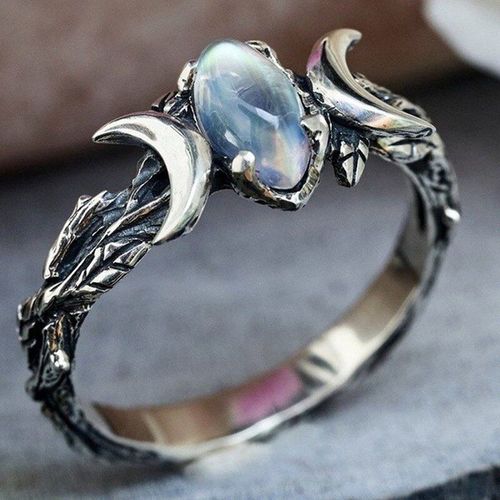 Bague Vintage En Pierre De Lune Naturelle Pour Femmes, Bijoux De Style Bohème, Charmant, Cadeau De Mariage