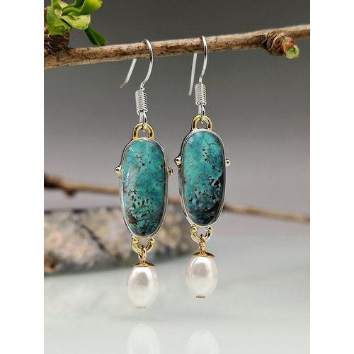 Boucles D'oreilles Géométriques En Résine, Goutte D'eau, Bijoux Asymétriques, Deux Couleurs, Métal, Perle Blanche, Cadeau