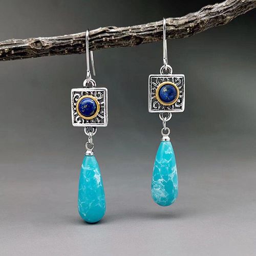Boucles D'oreilles En Lapis Lazuli Pour Femmes, Bijoux En Argent Naturel, Style Bohème, Crochet, Mariage, Fiançailles
