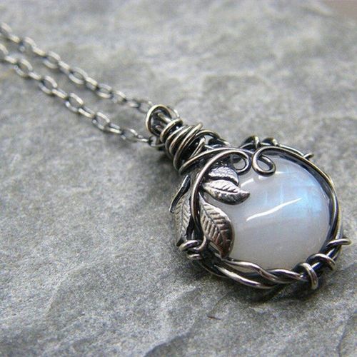 Collier En Pierre De Lune Vintage, Couleur Opale Et Argent, Pour Femmes, Bijoux Cadeau De Mariage, Fiançailles, Fête D'anniversaire
