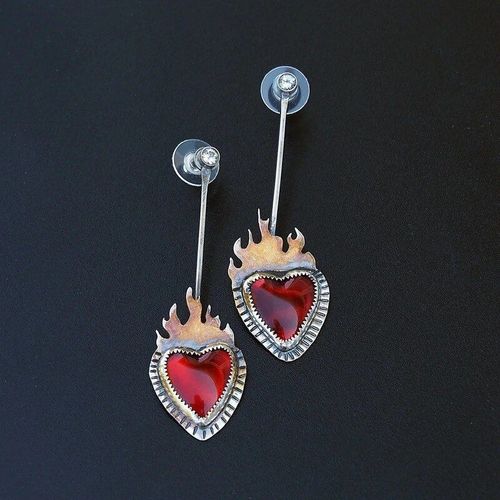 Boucles D'oreilles En Forme De C¿Ur Pour Femmes, Bijoux Ethniques Tendance, Rouge, Cristal, Argent, Métal, Flamant Rose