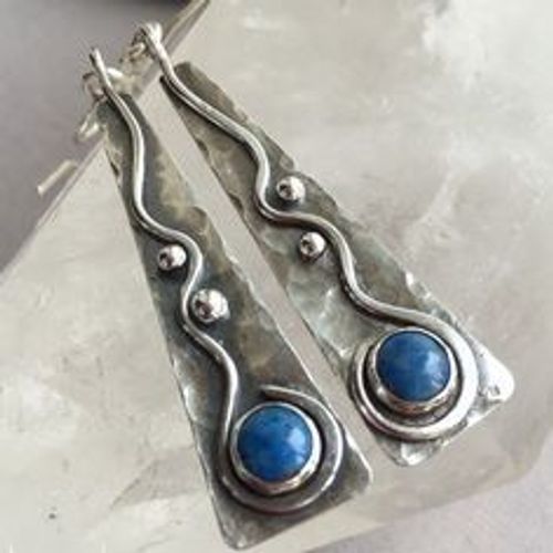 Boucles D'oreilles Créatives De Couleur Bleue Et Rouge Pour Femmes, Style Nostalgique Rétro, Résine Métallique, Couleur Argent, À La Mode, 30d263