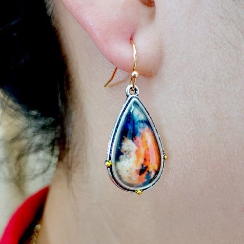 Boucles D'oreilles Rétro Bohème En Résine Pour Femmes, Bijoux En Forme De Goutte, Géométrie Tribal Rouge, Rendu Coloré
