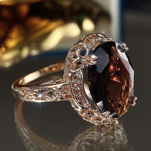 Bague En Pierre Naturelle Marron Pour Femmes, Bijoux De Luxe Ajourés, Transparents, Or 18k, Anniversaire De Mariage