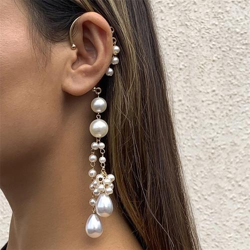 Boucles D'oreilles Longues En Imitation De Perles Pour Femmes, Bijoux À Clip, Sans Piercing, Cartilage, Élégant