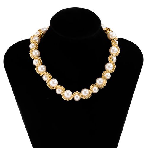 Collier Ras Du Cou En Fausse Perle Pour Femmes, Vintage, Élégant, Doré, Torsadé, À La Mode, Chaîne Perlée, Fait À La Main, Bijoux Punk