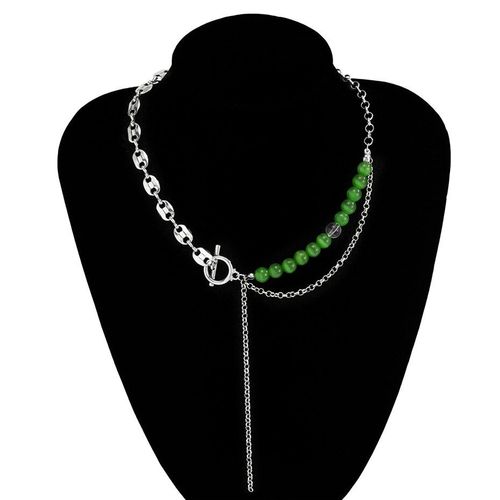 Collier À Longue Chaîne En Fer Et Métal Pour Femmes Et Hommes, Vintage, Marbre Naturel, Perle Verte, Lariat Lasso, Ras Du Cou, Nouveau