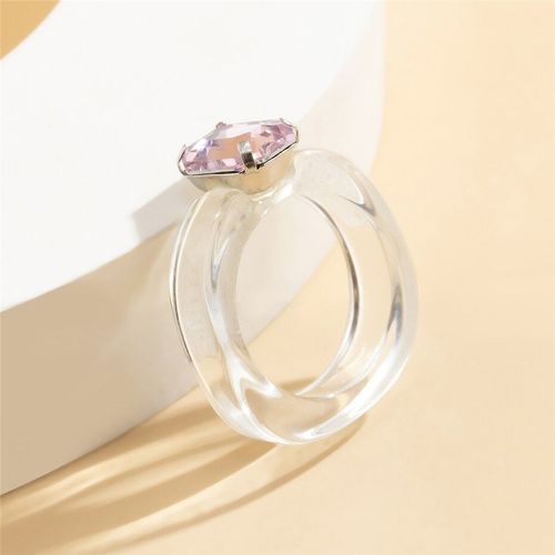 Bague En Strass Acrylique Rectangulaire Coloré Pour Femmes, Grand Doigt Transparent, Bijoux Vintage Pour Filles
