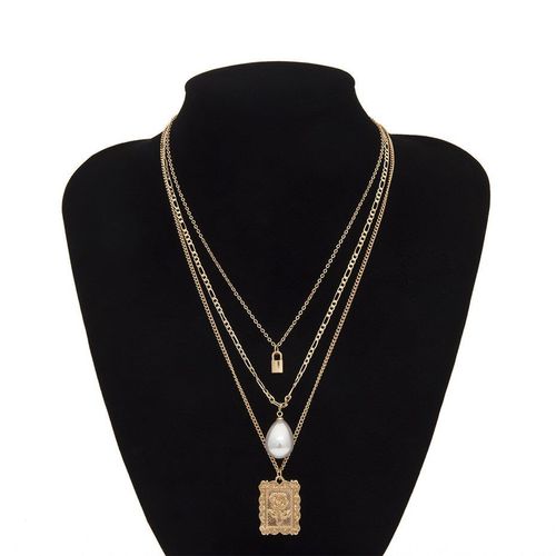 Collier Ras Du Cou Multicouches Pour Femmes, Punk, Rose, Pendentif, Imitation De Perles, Chaîne Carrée À Fleurs