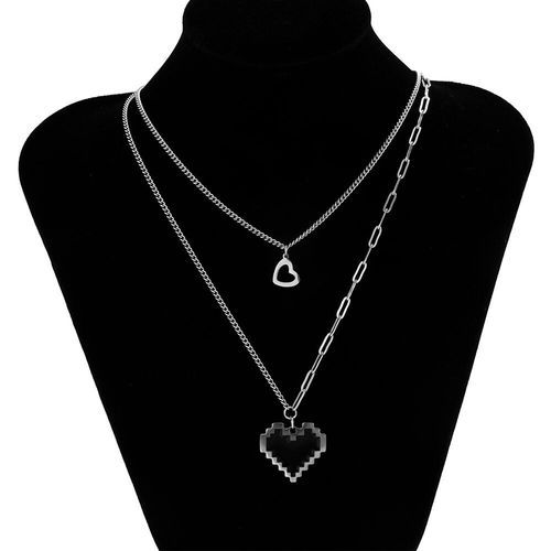 Collier Vintage Avec Pendentif En C¿Ur Noir Pour Femme, Chaîne Asymétrique En Acier Inoxydable, Ras Du Cou, Bijoux D'halloween