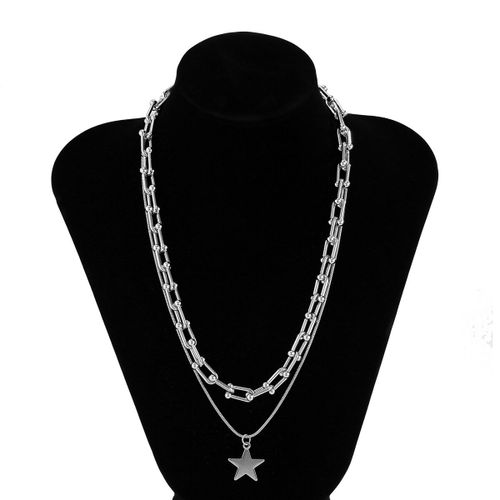 Collier Avec Pendentif Étoile En Acier Inoxydable Pour Femme, Style Punk, Hip Hop, Ras Du Cou, Croix En U, Chaîne Rétro, Bijoux Grunge