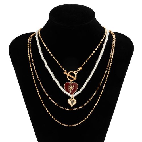 Collier Ras Du Cou En Imitation De Perles Pour Femmes, Style Boho Kpop, Vintage, Rouge, Pêche, Coeur, Lariat, Pendentif, Colliers Gothiques, Bijoux Cadeau