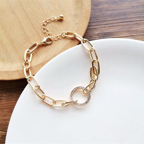 Bracelet En Métal Lourd Pour Femmes, Chaîne En Cuivre, Lien En U, Cristal, Couleur Or, Tendance, Cadeau, Bijoux