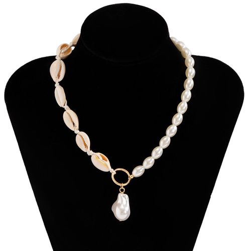 Collier Bohème Pour Femmes, Chaîne En Coquillage, Fait À La Main, Style Baroque, Avec Pendentif Géométrique En Perles Simulées, Punk, Bijoux De Haute Qualité