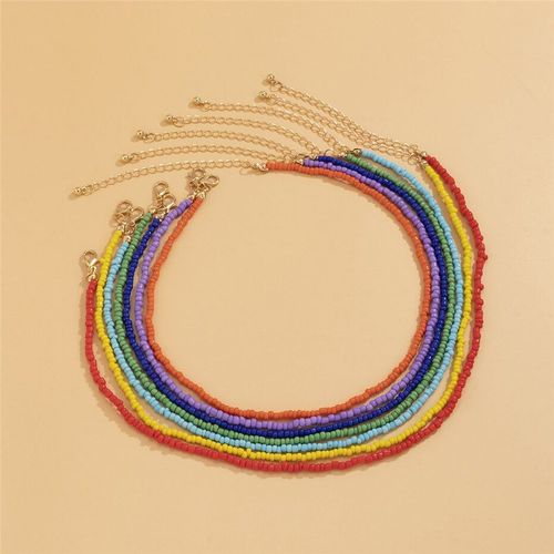 Collier Boho Coloré En Résine Pour Femmes, 7 Pièces/Ensemble, Perle De Graine, Collier Ras Du Cou Court, Clavicule, Plage, Fête, Bijoux Cadeaux