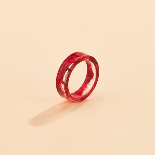 Bague Géométrique En Résine Acrylique Pour Femmes, Anneau Unique Rouge Imprimé, Rond, Coréen, Taille 8, Étanche, Haute Qualité, Y2k, Nouveau