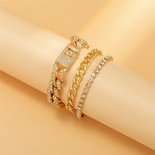 Ensemble De Bracelets De Luxe Pour Femmes Et Hommes, Chaîne À Maillons Glacés, Style Punk, Ajustable, Transparent, Strass, Bijoux À Main