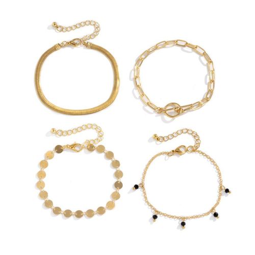Ensemble De Bracelets Punk En Métal Pour Femmes, 4 Pièces/Ensemble, Chaîne Serpent, Rétro Géométrique, Fermoir À Bascule, Cercle Lariat, Bijoux De Charme