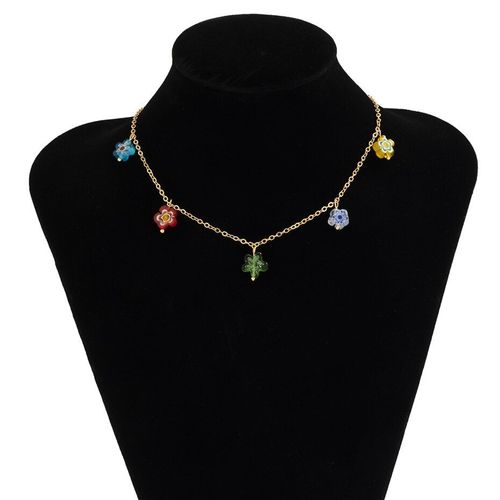 Collier Avec Pendentif Vintage En Résine, Petite Fleur, Couleur Bonbon, Chaîne Fine Pour Femmes, Bijoux Gothiques De Fête, 2021