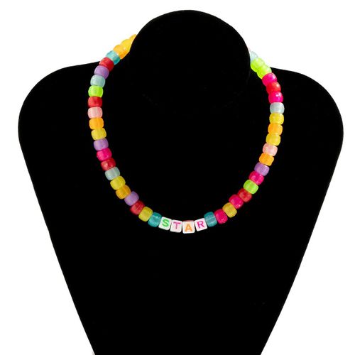 Colliers En Résine Pour Femmes, Style Boho, Breloque En Forme De Cercle Creux, Perles, Étoile, Lettre, Fête, Plage, Ras Du Cou, Bijoux