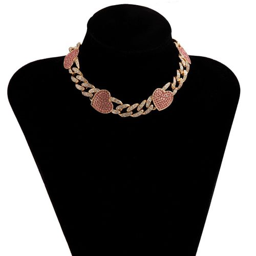 Collier Chaîne Cubaine En Cristal Pavé De Luxe Pour Hommes Et Femmes, Ras Du Cou Avec Strass Brillants, C¿Ur Rose, Bijoux Cadeaux De Fête