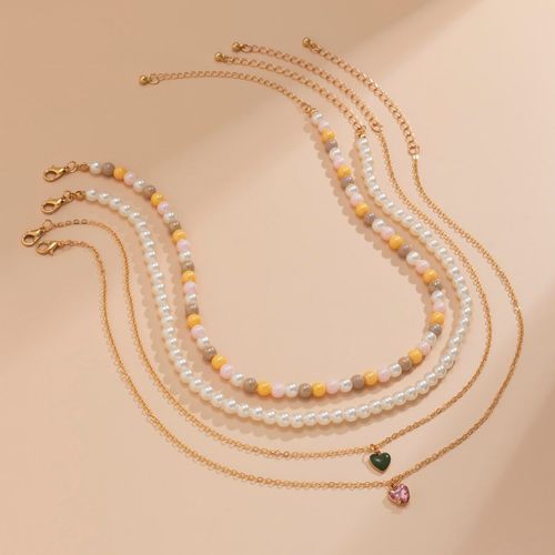 Collier Kpop Avec Pendentif C¿Ur En Cristal Pour Femmes, Imitation Perle, Petite Chaîne D'amour À L'huile, Bijoux Y2k, Nouveau