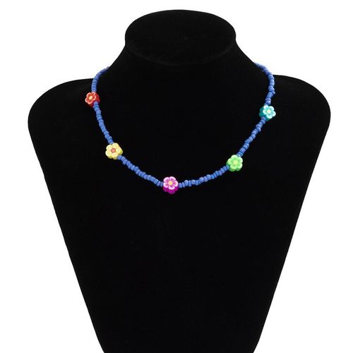 Collier De Perles De Rocaille Bleue Pour Femmes, Chaîne De Fleurs En Résine, Style Bohème, Nouvelle Collection