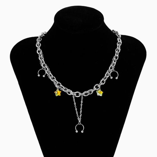 Colliers Gothiques Vintage En Acier Inoxydable Pour Hommes Et Femmes, Unisexe, Chaîne Ras Du Cou, Pendentif Étoile De Verre, Bijoux Grunge
