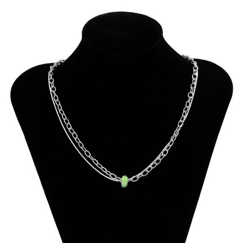 Collier Avec Pendentif En Pierre Verte Pour Homme Et Femme, Couleur Argent, Rétro, Ras Du Cou, Clavicule, Chaîne, Bijoux