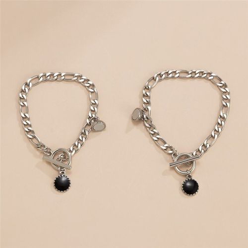 Bracelet En Fer Argenté Pour Femmes Et Hommes, 2 Pièces, Chaîne De Couple, Pendentif Lariat Romantique, Bijoux À La Mode