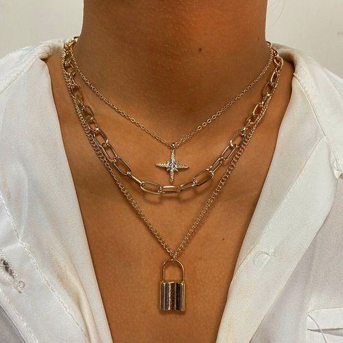 Collier Vintage En Métal Doré Avec Pendentif À Chaîne Épaisse, Multicouche, Étoile, Bijou Cadeau, 2021