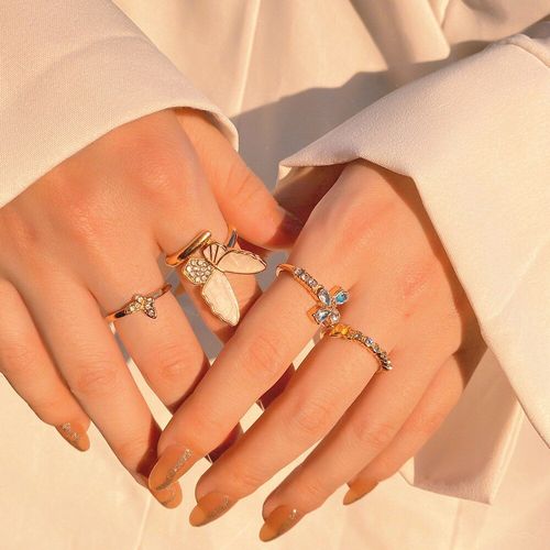 Grand Ensemble De Bagues D'articulation En Acrylique Pour Femmes, Bijoux Vintage, Cristal Doré, Géométrique, Cadeau, 2021