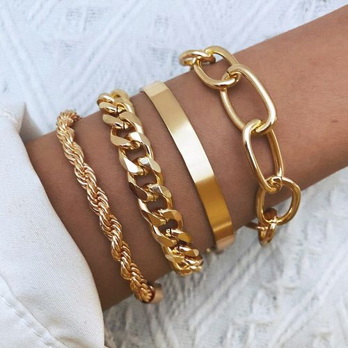 Ensemble De Bracelets À Chaîne Épaisse En Métal Lourd Doré Pour Femmes, Chaîne Torsadée En Or, Breloque Tendance, Bijoux Hip Hop Rock