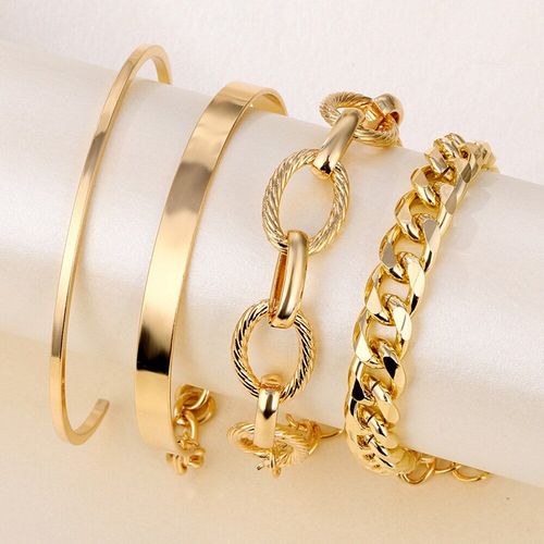 Ensemble De Bracelets Punk En Métal Pour Femme, 4 Pièces, Grande Chaîne Rétro Et Épaisse, Lourde, Torsadée, Géométrique, Bijoux À La Mode