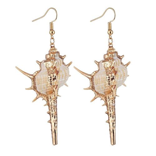 Boucles D'oreilles En Coquillage Doré Pour Femmes, Pendentif Géométrique, Style Bohème, Mode Plage, Été, 2019