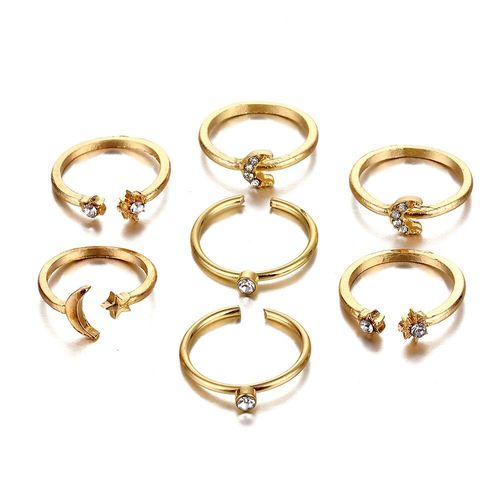 Ensemble De Bagues Boho Pour Femmes, Rétro, Doré, Géométrique, Ouvert, Étoile, Lune, Cristal, Vente En Gros, 2020