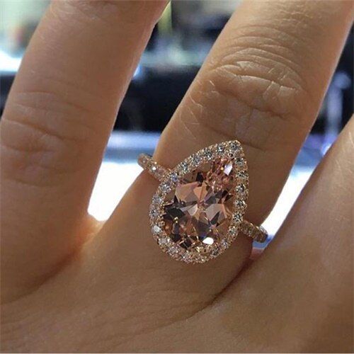 Bague De Fiançailles En Zircon Pour Femmes, Anneau De Mariage, Couleur Or Rose, Champagne, Cristal, Bijoux Élégants, À La Mode