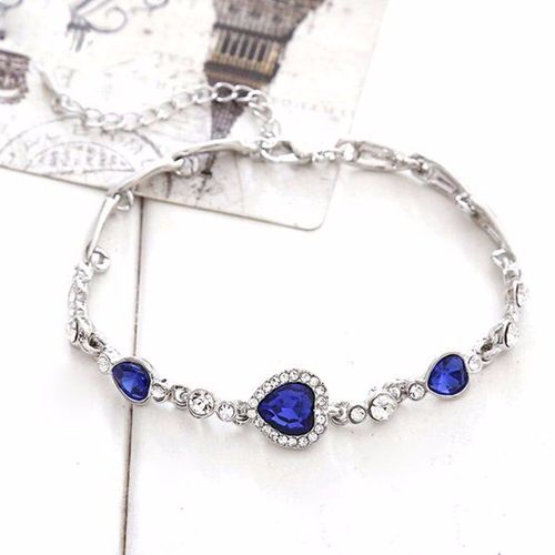 Bracelet Avec Strass En Cristal Bleu Océan Pour Femmes, Chaîne En C¿Ur, Bijoux Cadeau
