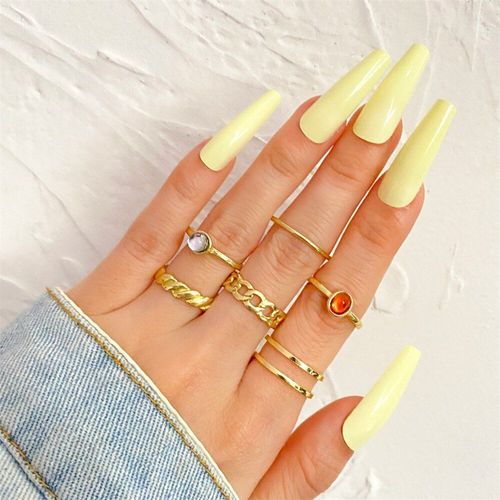 Ensemble De Bagues Punk En Alliage Doré Pour Femmes, Chaîne En Métal Lourd, Vintage, Géométrique Carré, En Métal, Bijoux Cadeau