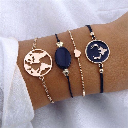 Bracelet Vintage Bohème, Carte Tête De Cerf, C¿Ur, Ensemble, Mode Femme, Corde Noire, Résine, Bijoux Cadeau De Fête, 2019