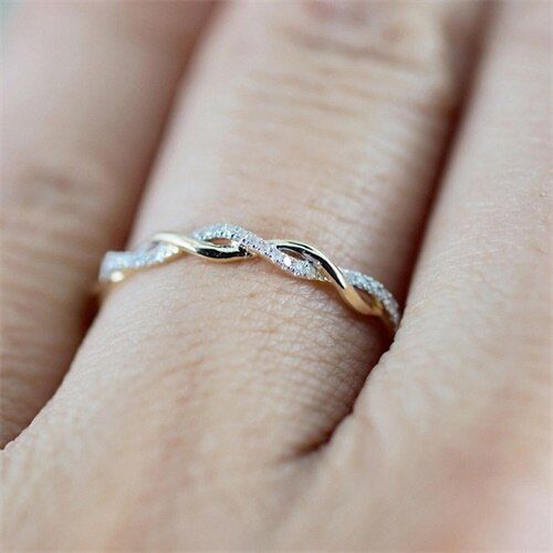 Bague De Fiançailles En Zircone Cubique Pour Femmes Et Filles, Or Rose, Classique Torsadé, Cristal Autrichien, Cadeau