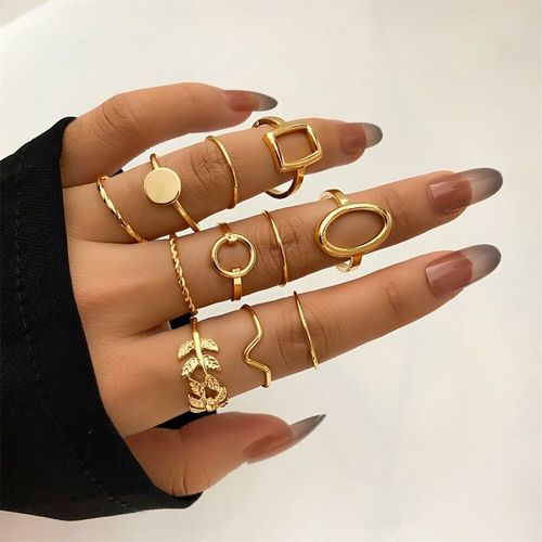 Ensemble De Bagues Géométriques En Métal Doré Pour Femmes, Vintage, Style Bohème, Minimaliste, Bijoux Tendance, Cadeau