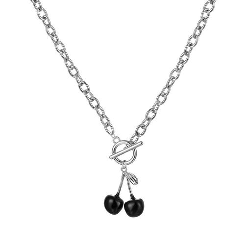 Collier Avec Pendentif En Cerise Pour Femmes, Chaîne Épaisse, Couleur Argent, Style Gothique, Noir, Bijoux À La Mode
