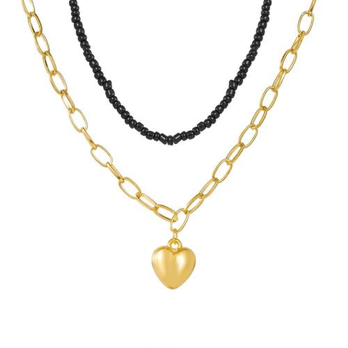 Collier Bohème Avec Pendentif En Forme De C¿Ur Perlé Pour Femmes, Rétro, Chaîne Épaisse En Métal, Bijoux Tendance, Cadeau